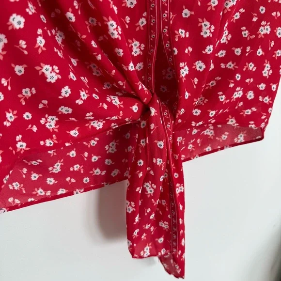 Max Studio Red Floral Tie Waist Angel Sleeve Kimono Style Blouse Size Large - Picture 5 of 11